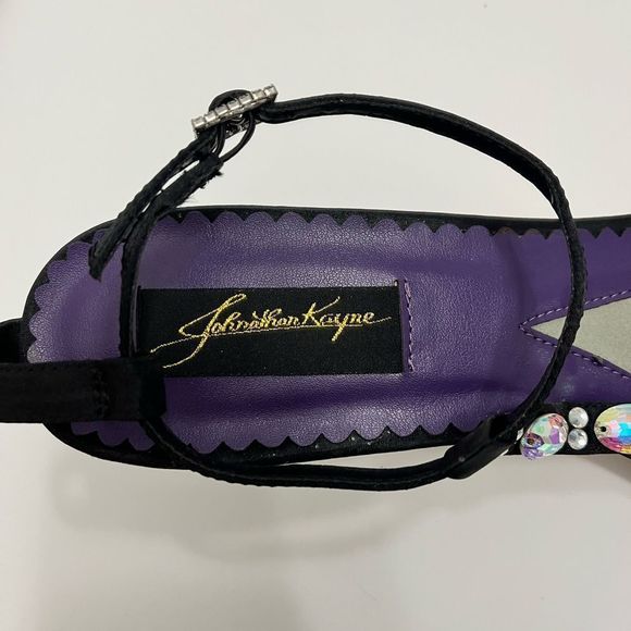 Johnathan Kayne Footwear Open Toe Heels Jeweled Ankle Strap Black/Purple Sz 10.5 - Picture 9 of 13